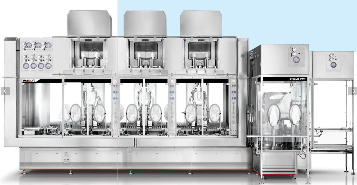 IMA полная линия розлива порошка IMA 1800-23-B / 1250-FLS /  RT120 /  XTREMA PWD-L / ALU400 / HYDRA480 /  V-600